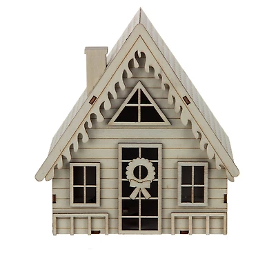 6" Unfinished Winter A-Frame House DIY LED Wood Décor by Make Market®