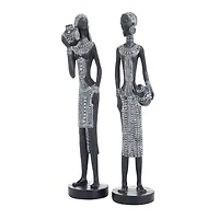 Set of 2 Black Polystone Eclectic Sculptures, 14" x 4" x 3"