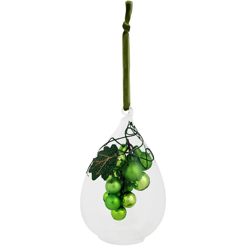 Green Grape Cluster in Glass Cloche Teardrop Ornament