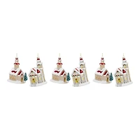 6ct. Glittered Glass Church Ornaments