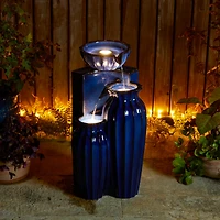 Glitzhome® 26.75" 3-Tier LED Fluted Textured Ceramic Outdoor Floor Fountain