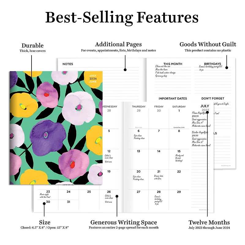 TF Publishing 2023-2024 Big Blooms Medium Monthly Planner