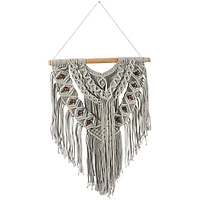 Gray Cotton Handmade Intricately Weaved Macrame Wall Decor with Beaded Fringe Tassels 32" x 1" x 42"