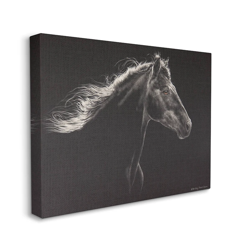 Stupell Industries Strong Equestrian Portrait Minimal Black Horse Canvas Wall Art
