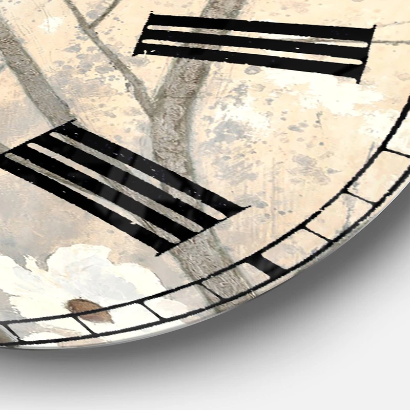 Designart 'Brown Onn Grey Blossoms Traditional Wall Clock