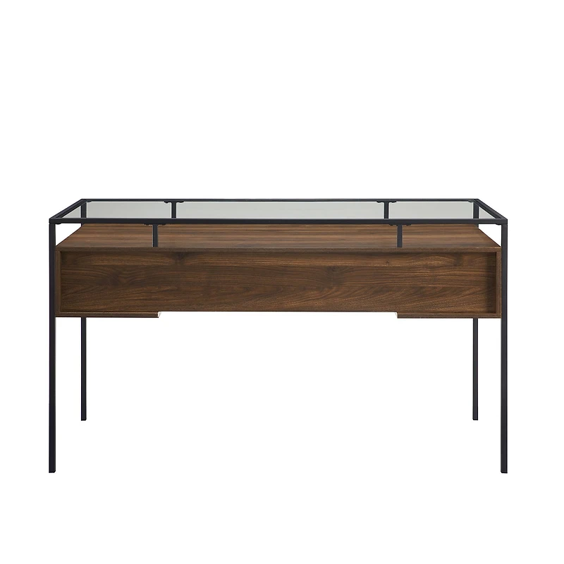 Walker Edison 56" Dark Walnut 2 Drawer Glass Top Desk