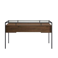 Walker Edison 56" Dark Walnut 2 Drawer Glass Top Desk
