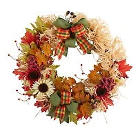 30" Harvest Autumn Sunflower, Maple Leaves & Berries Fall Wreath