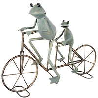 23.5" Frog Duo on Bicycle Metal Garden Sculpture with Gold Accents