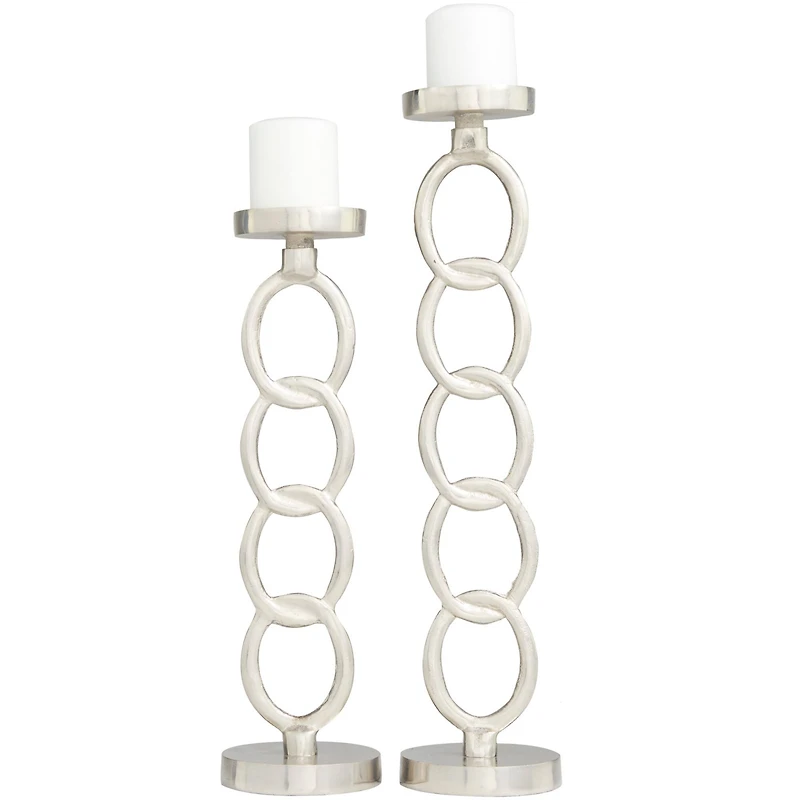 Silver Metal Geometric Candle Holder Set