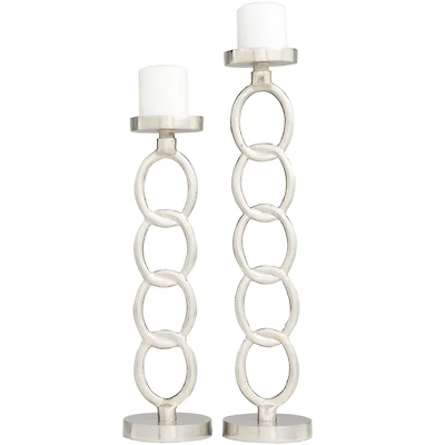 Silver Metal Geometric Candle Holder Set