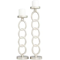 Silver Metal Geometric Candle Holder Set