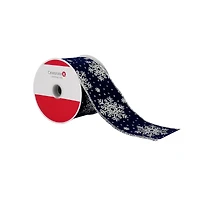 2.5" x 20ft. Navy & Silver Snowflake Wired Velvet Ribbon by Celebrate It®