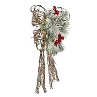 22" Snowy Pine & Red Berry Grapevine Bow by Ashland®
