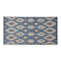 Blue and Gray Ikat Outdoor Floor Runner 3ft. x 6ft.