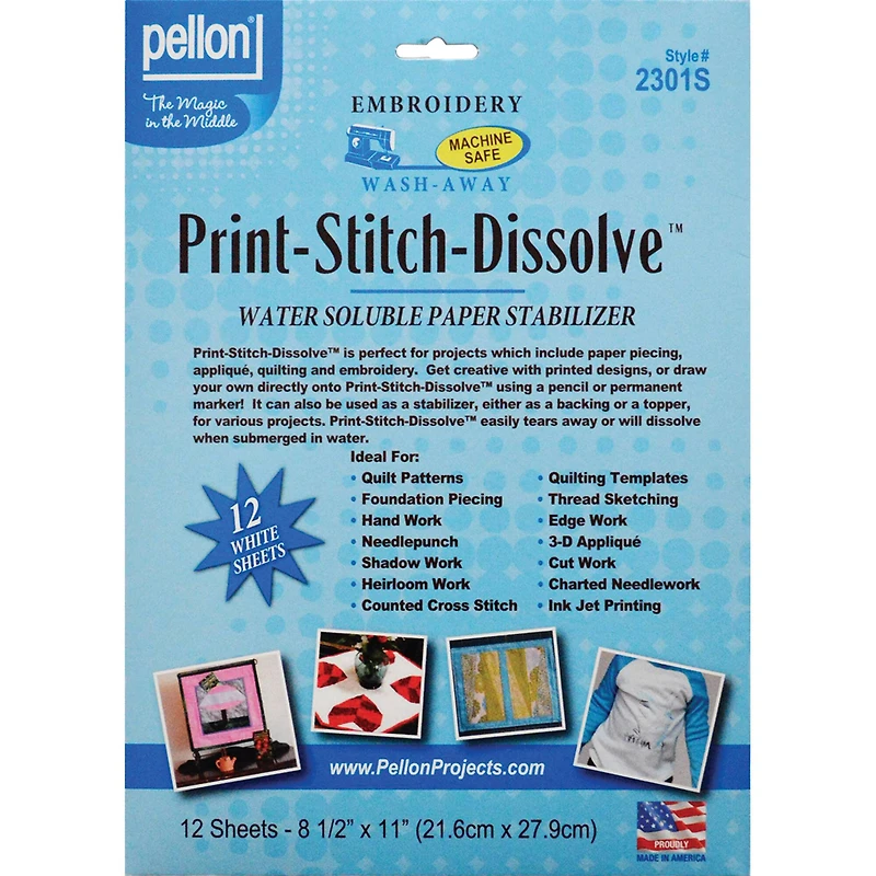 Pellon® 8.5'' x 11'' White Print-Stitch-Dissolve Embroidery Paper Stabilizer, 12ct.