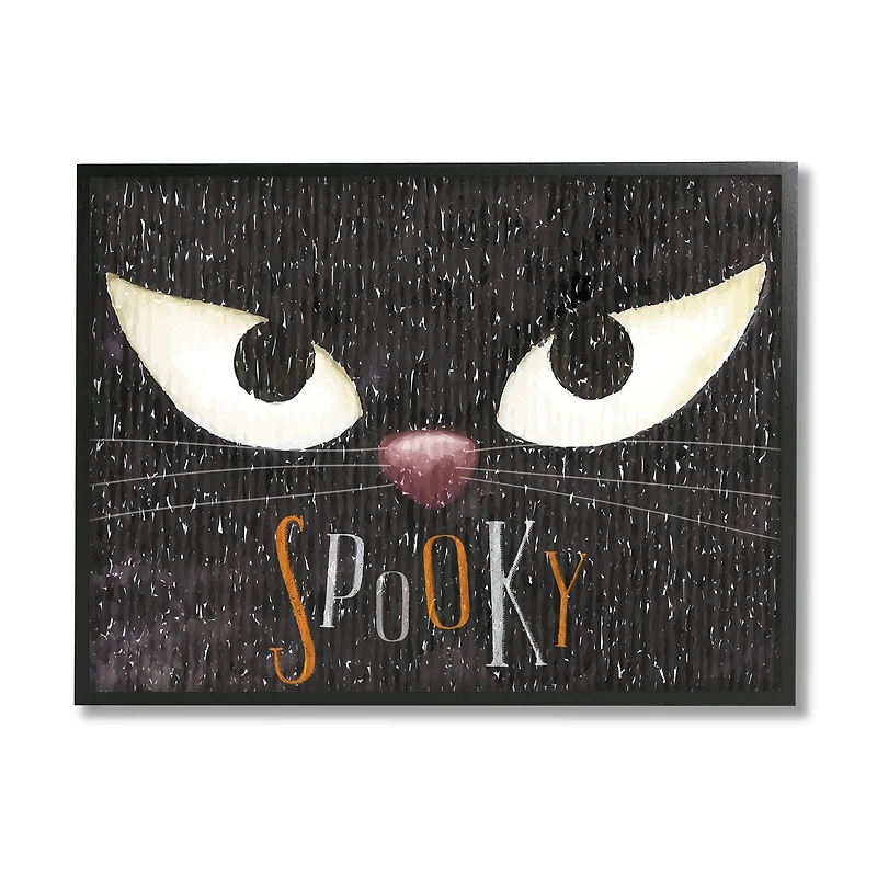 Stupell Industries Spooky Halloween Black Cat Eyes Framed Giclée Wall Art