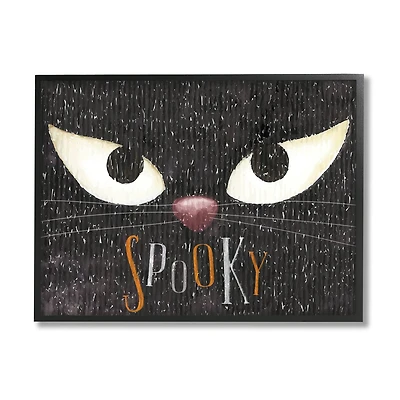 Stupell Industries Spooky Halloween Black Cat Eyes Framed Giclée Wall Art