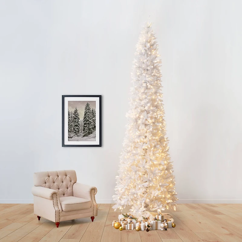 13ft. Pre-Lit Slim White Artificial Christmas Tree, Warm White LED Lights
