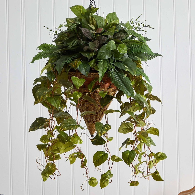 3ft. Mixed Green Vines in Cone Hanging Basket
