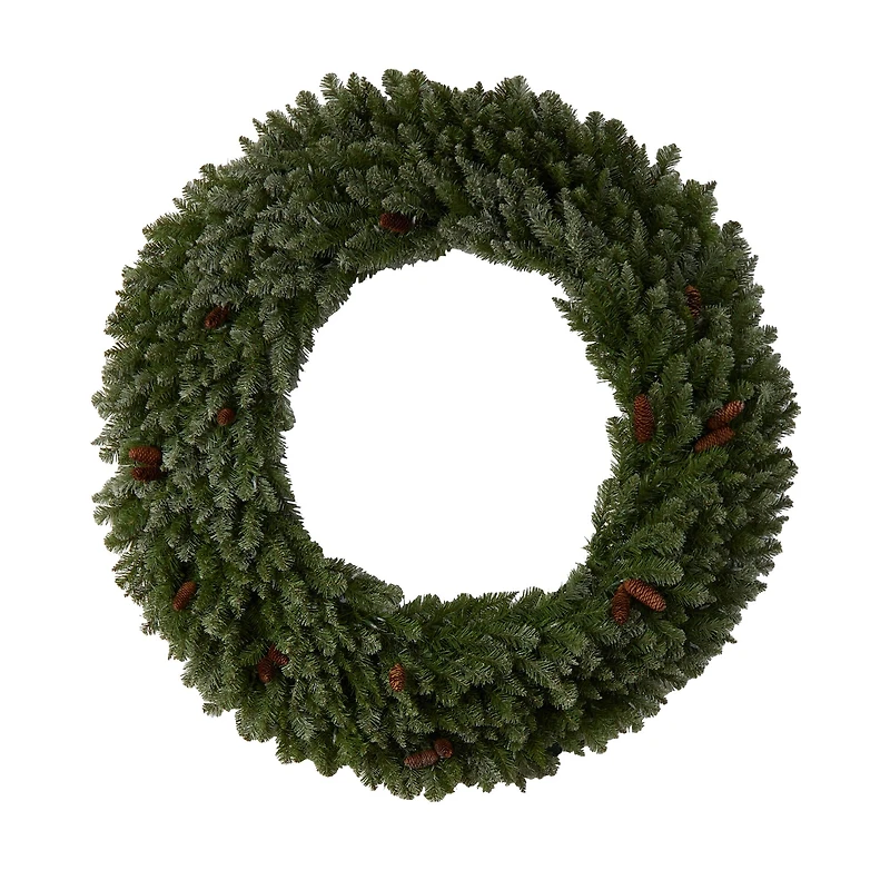 5ft. Clear LED Lights Flocked Artificial Christmas Wreath With Pinecones