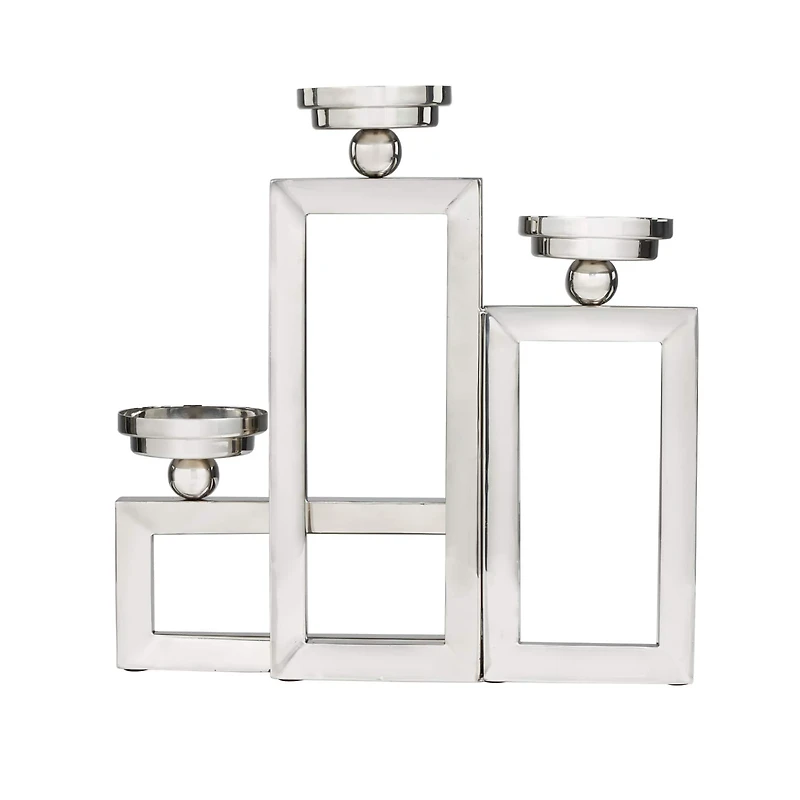 16" Silver Stainless Steel Rectangular Candelabra