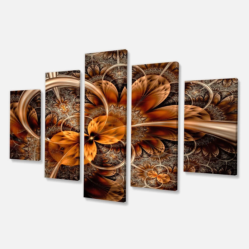 Designart Dark Orange Fractal Flower Contemporary Wall Art Canvas