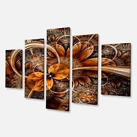 Designart Dark Orange Fractal Flower Contemporary Wall Art Canvas