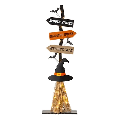 Glitzhome® 42" Lighted Halloween Witch's Broom Porch Decor