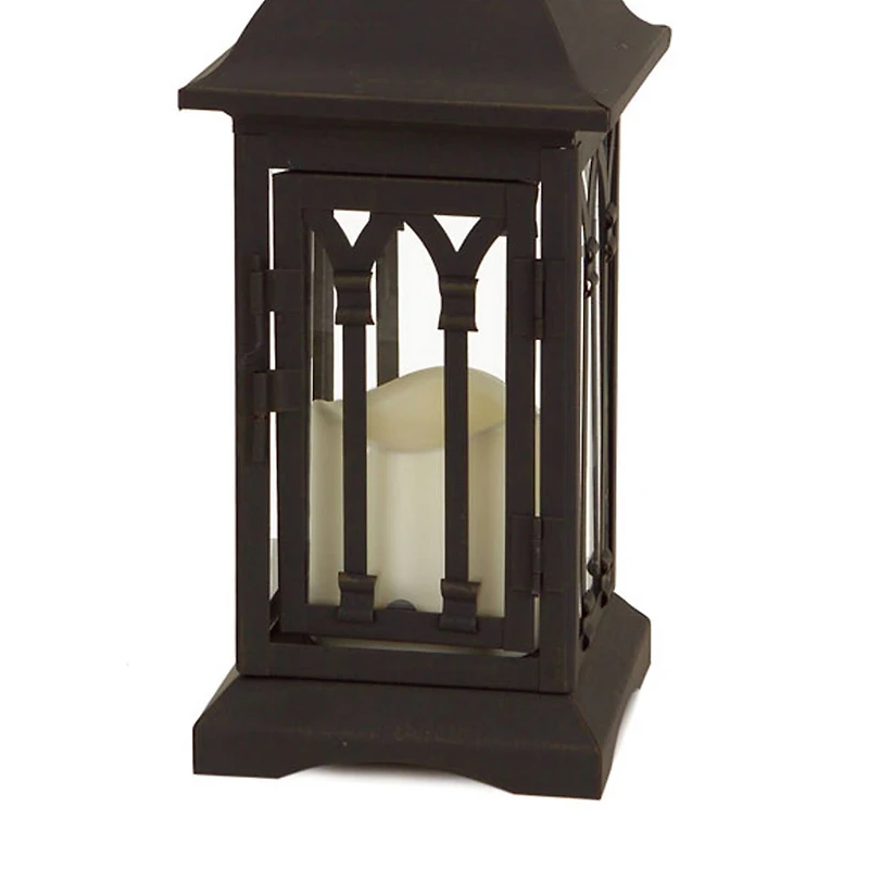 13" Black Metal Lantern with LED Candle