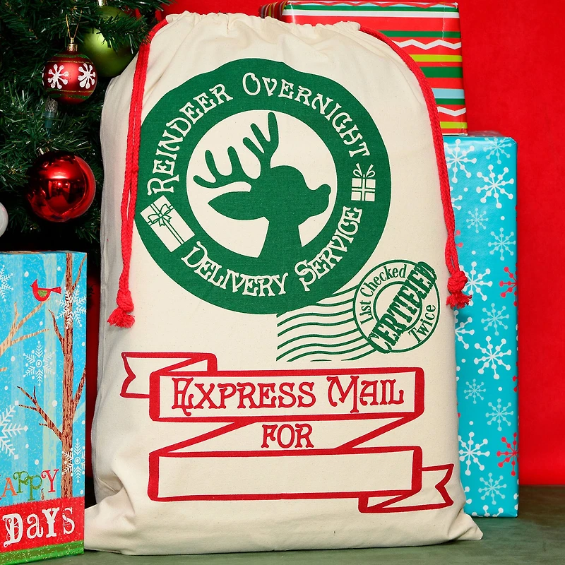 Personality Case™ 19" x 26" Reindeer Overnight Cotton Christmas Drawstring Bag