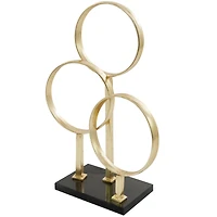 CosmoLiving by Cosmopolitan 21" Gold Aluminum 3-Rings Abstract Sculpture with Black Base