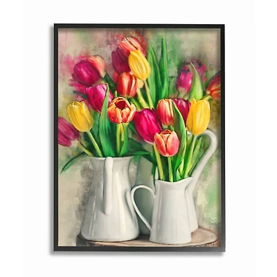 Stupell Industries Colorful Tulip Assortments in Farm Pitchers with Frame Wall Accent