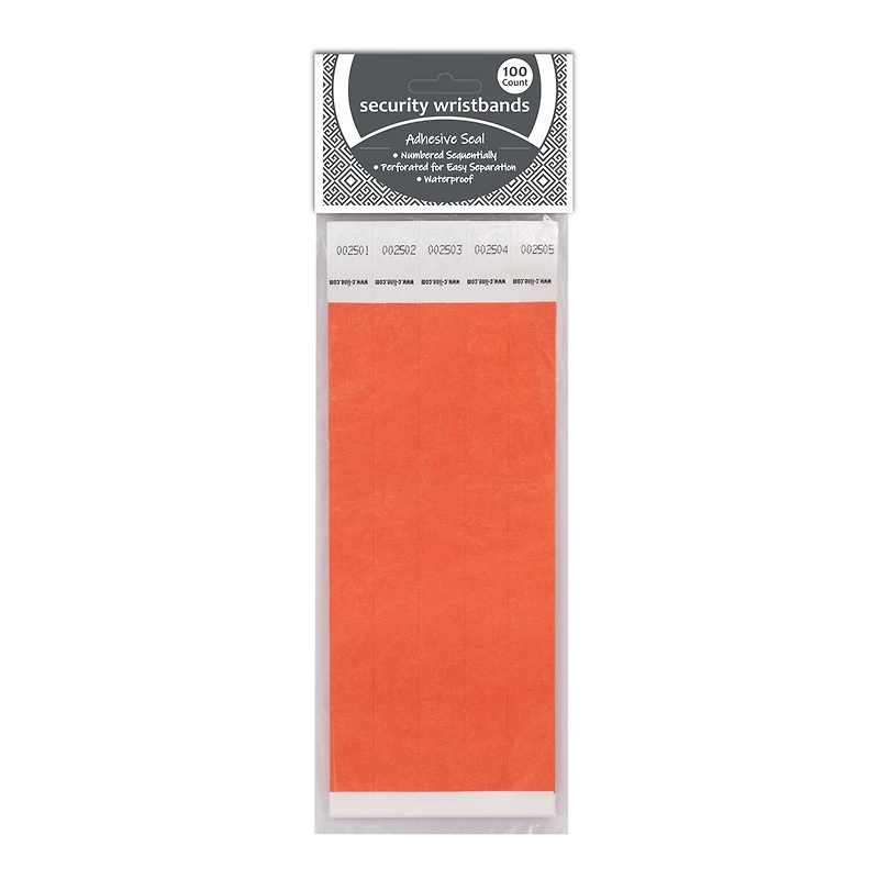 C-Line® DuPont™ Tyvek® Security Wristbands, Orange, 2 Packs of 100 each