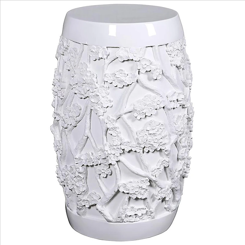 Design Toscano® 24" Gloss White Sakura Cherry Blossom Asian Sculptural Pedestal Table