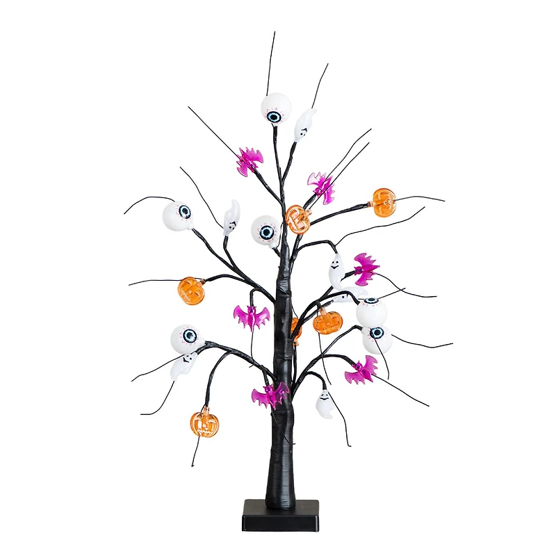 2ft. Pre-Lit Artificial Halloween Eyeballs, Ghosts, Bats & Pumpkins 24 LED Lighted Ornament Tree
