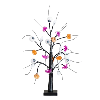 2ft. Pre-Lit Artificial Halloween Eyeballs, Ghosts, Bats & Pumpkins 24 LED Lighted Ornament Tree