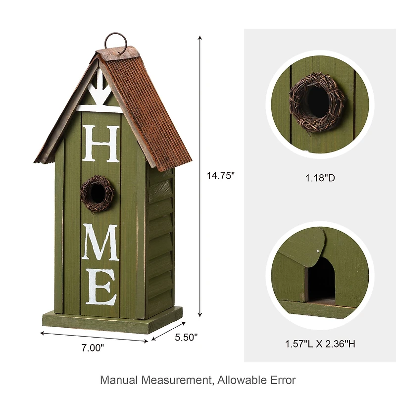 Glitzhome® 14.75" Distressed Wood HOME Birdhouse