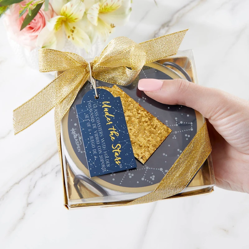 Kate Aspen® Under the Stars Glass Coasters & Holder Set