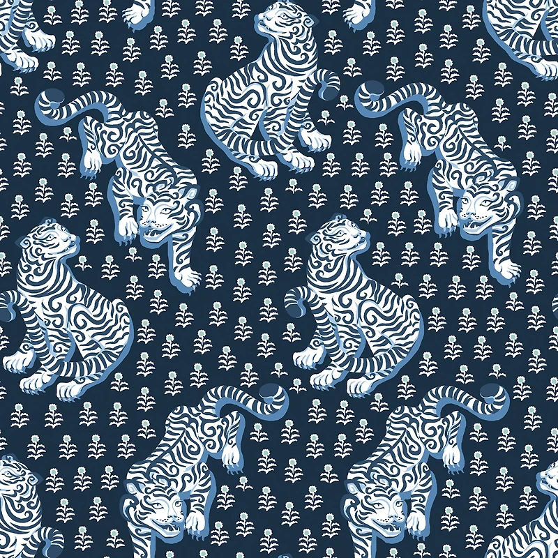 PrintFresh Tiger Queen Navy Peel & Stick Wallpaper