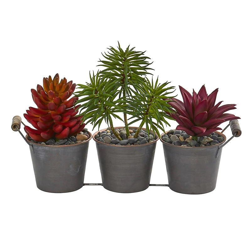 Mixed Succulent Artificial Plant in Triple Potted Planter