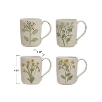 Hello Honey® Cream Flower Design Modern Stoneware Mug Set