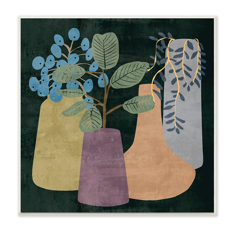 Stupell Industries Eucalyptus Plants in Decorative Vases over Black,12" x 12"