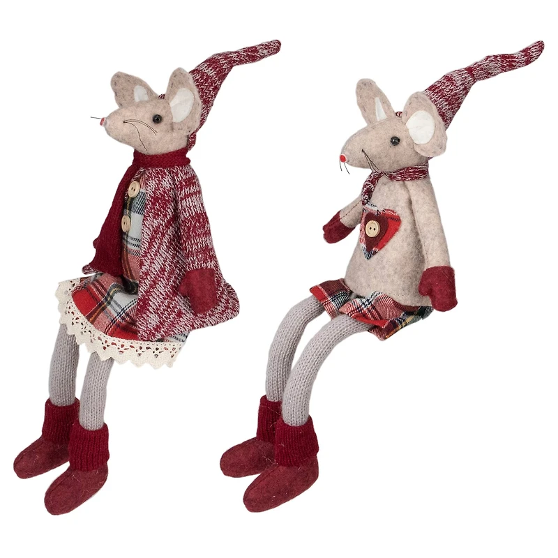 17" Boy & Girl Sitting Plush Christmas Mice Figure Set