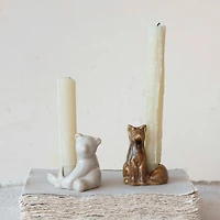 Hello Honey® 3.5" Brown Stoneware Fox Taper Candleholder with Reactive Glaze