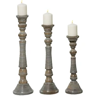 Light Gray Mango Wood Traditional Candle Holder Set