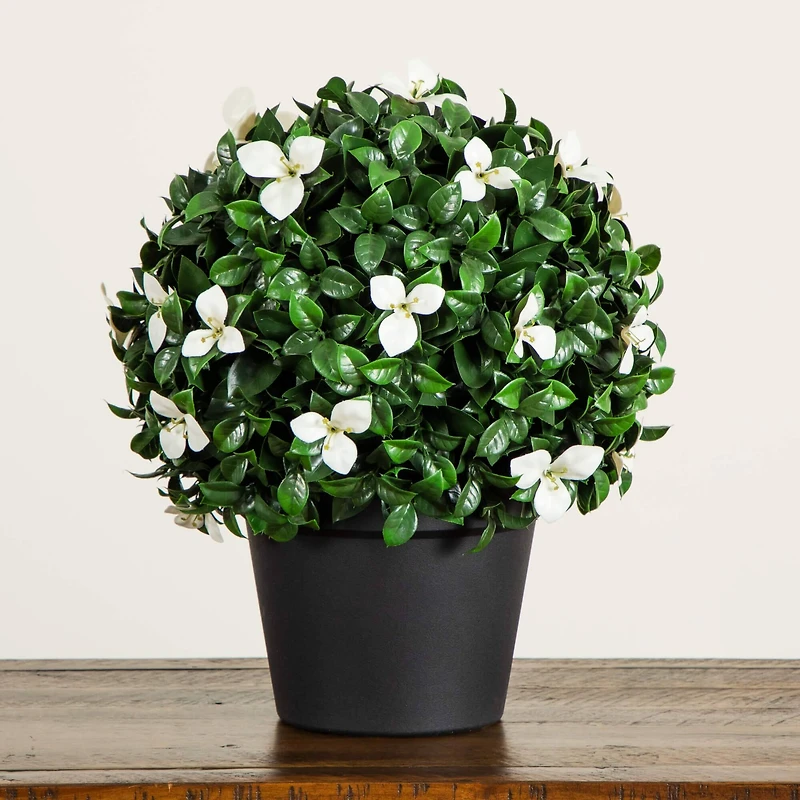 15in. UV Resistant Artificial Boxwood and Gardenia Topiary Plant (Indoor/Outdoor)