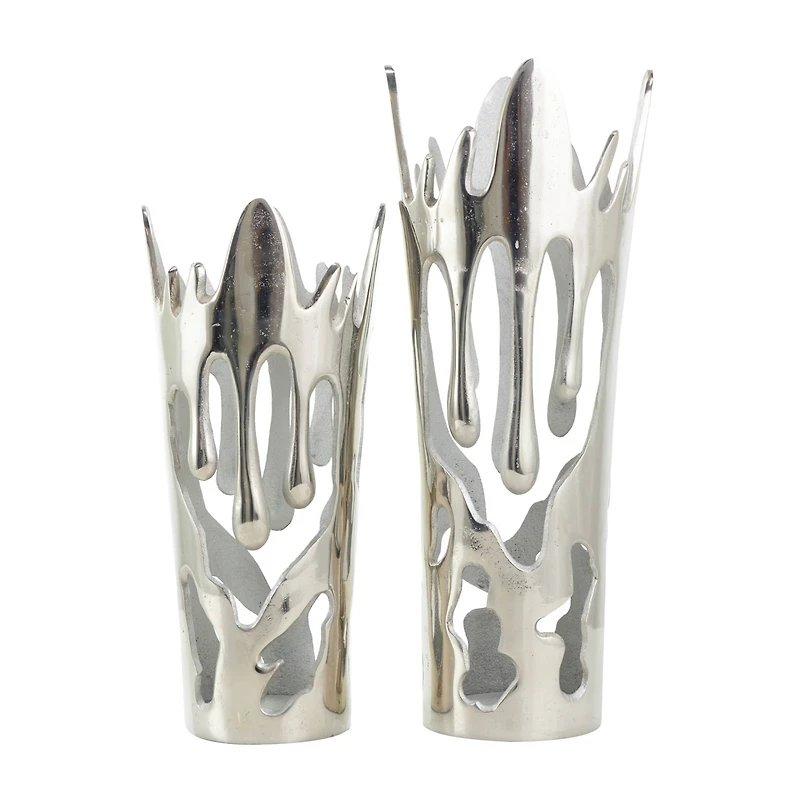 Silver Aluminum Melting Drip Vase Set