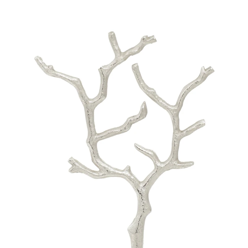 Silver Metal Tree Branch Jewelry Stand With Marble Base, 13" x 9" x 3"
