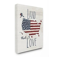 Stupell Industries Land That I Love Stars and Stripes Americana Rustic Wood Look Sign Canvas Wall Art